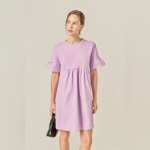 English Factory Mixed Media Ruffled Short Sleeve Mini Dress Size Large